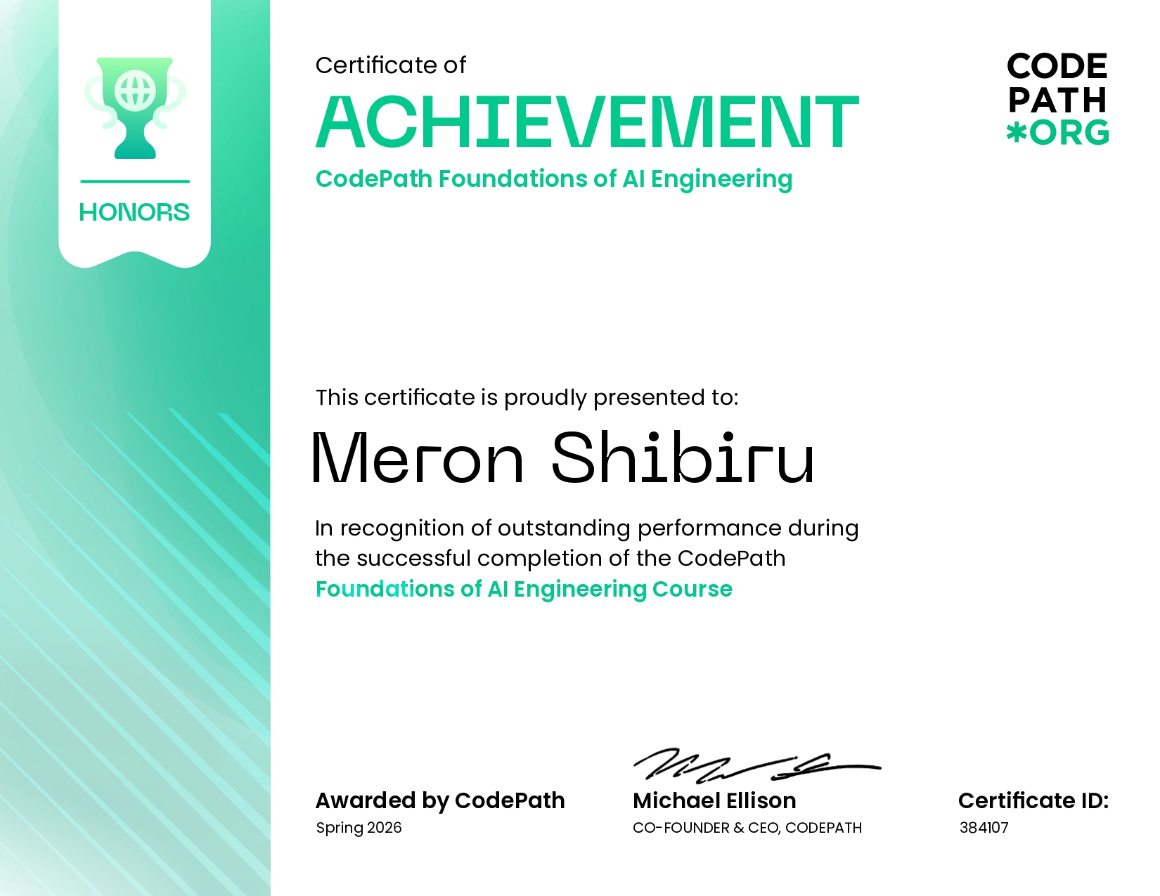 CodePath Foundations of AI Engineering certificate